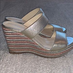 Jimmy Choo Parker Gold Metallic Wedge Sandals 39.5